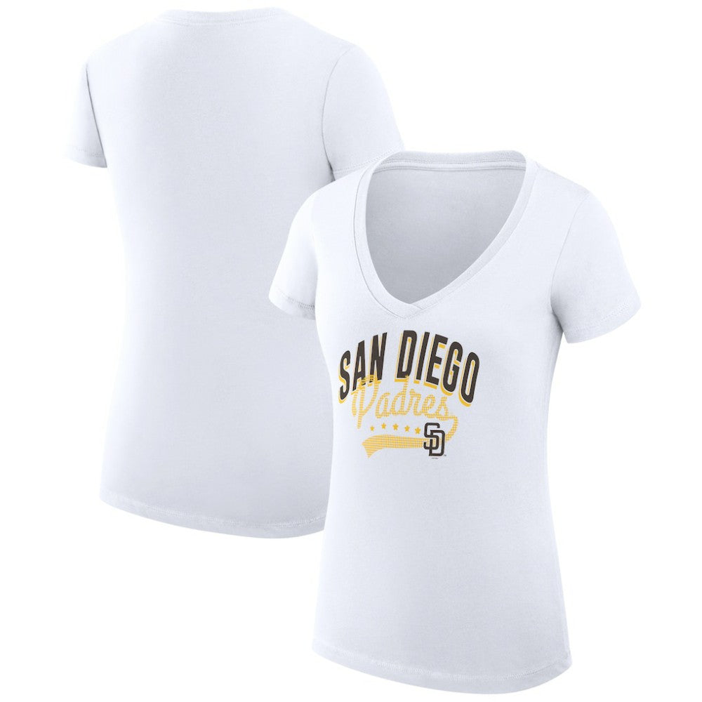 San Diego Padres G-III 4Her by Carl Banks Women's Super-Slim Fit Lightweight Filigree Team V-Neck T-Shirt On Sale