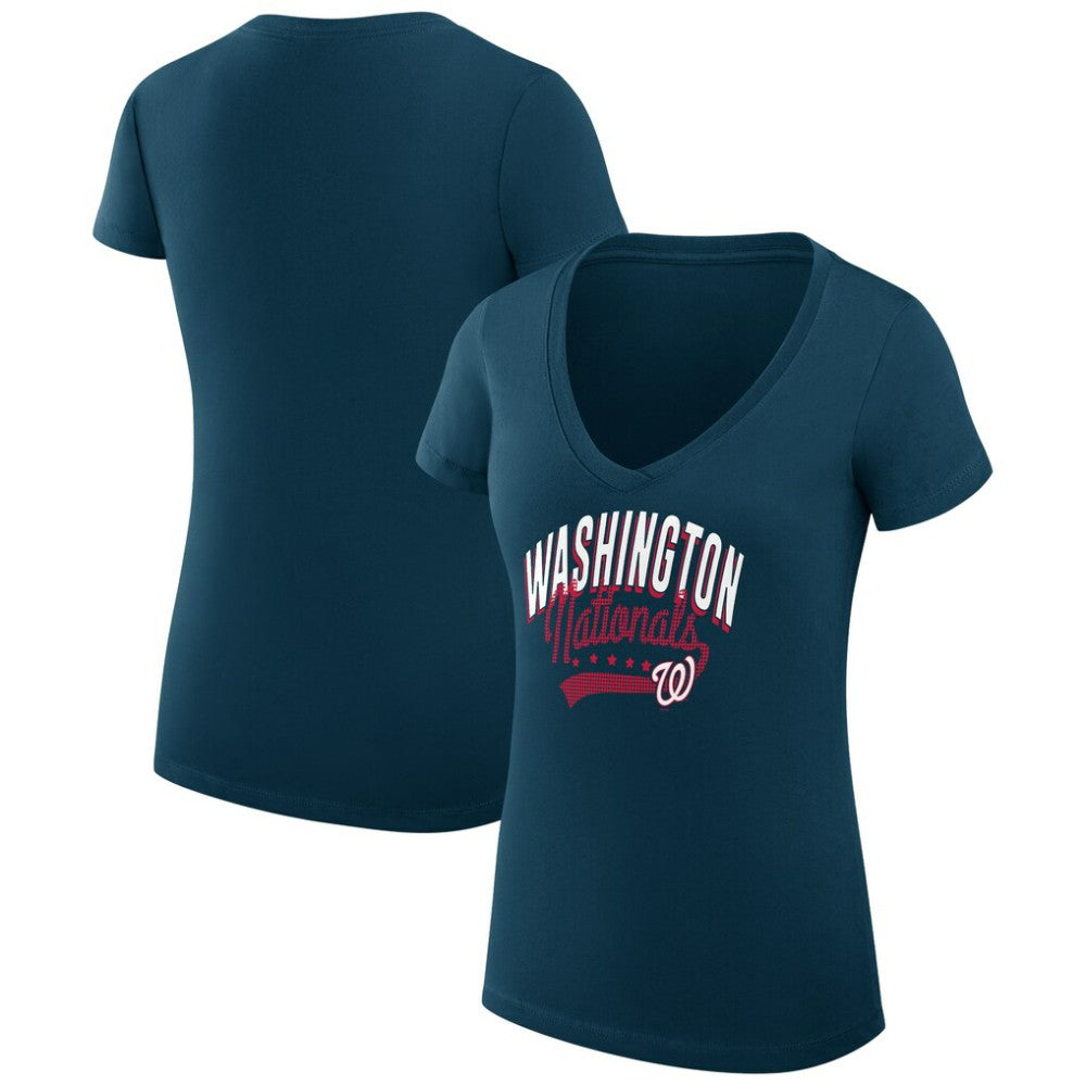 Washington Nationals G-III 4Her by Carl Banks Women's Super-Slim Fit Lightweight Filigree Team V-Neck T-Shirt Online