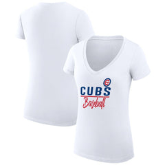 Chicago Cubs G-III 4Her by Carl Banks Women's Super-Slim Fit Lightweight Team Graphic V-Neck T-Shirt discount