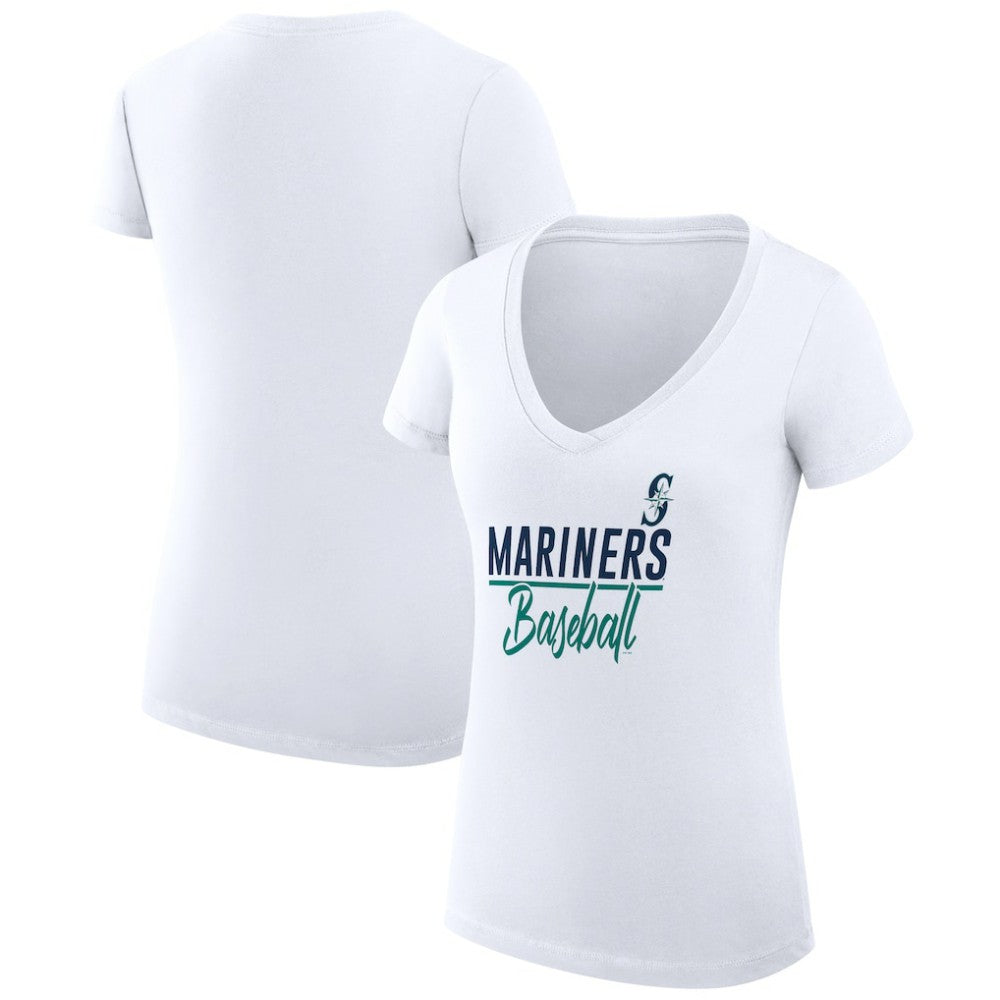 Seattle Mariners G-III 4Her by Carl Banks Women's Super-Slim Fit Lightweight Team Graphic V-Neck T-Shirt Clearance