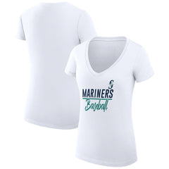 Seattle Mariners G-III 4Her by Carl Banks Women's Super-Slim Fit Lightweight Team Graphic V-Neck T-Shirt Clearance