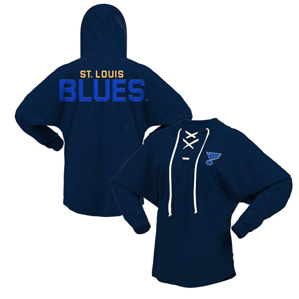 St. Louis Blues - Fanatics Women's Jersey Lace-Up V-Neck Long Sleeve Hoodie T-Shirt Navy