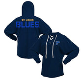 St. Louis Blues - Fanatics Women's Jersey Lace-Up V-Neck Long Sleeve Hoodie T-Shirt Navy