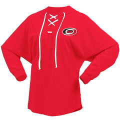 Carolina Hurricanes - Fanatics Women's Jersey Lace-Up V-Neck Long Sleeve Hoodie T-Shirt Red