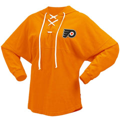 Philadelphia Flyers - Fanatics Women's Jersey Lace-Up V-Neck Long Sleeve Hoodie T-Shirt Orange