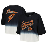 Joe Burrow Cincinnati Bengals Majestic Threads Women's Dip-Dye Player Name & Number Crop Top Black/White - NFL