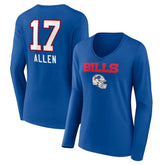 Josh Allen Buffalo Bills Women's Team Wordmark Long Sleeve V-Neck T-Shirt Royal - NFL