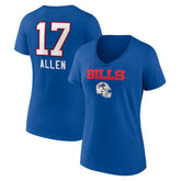 Josh Allen Buffalo Bills Women's Team Wordmark Name & Number V-Neck T-Shirt Royal - NFL