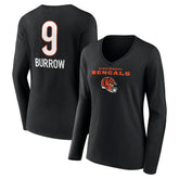 Joe Burrow Cincinnati Bengals Women's Team Wordmark Long Sleeve V-Neck T-Shirt Black - NFL