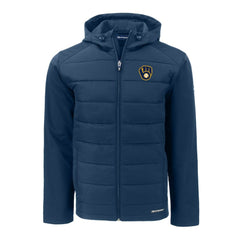 Milwaukee Brewers Cutter & Buck Big & Tall Evoke Hybrid Eco Softshell Recycled Full-Zip Hoodie for sale