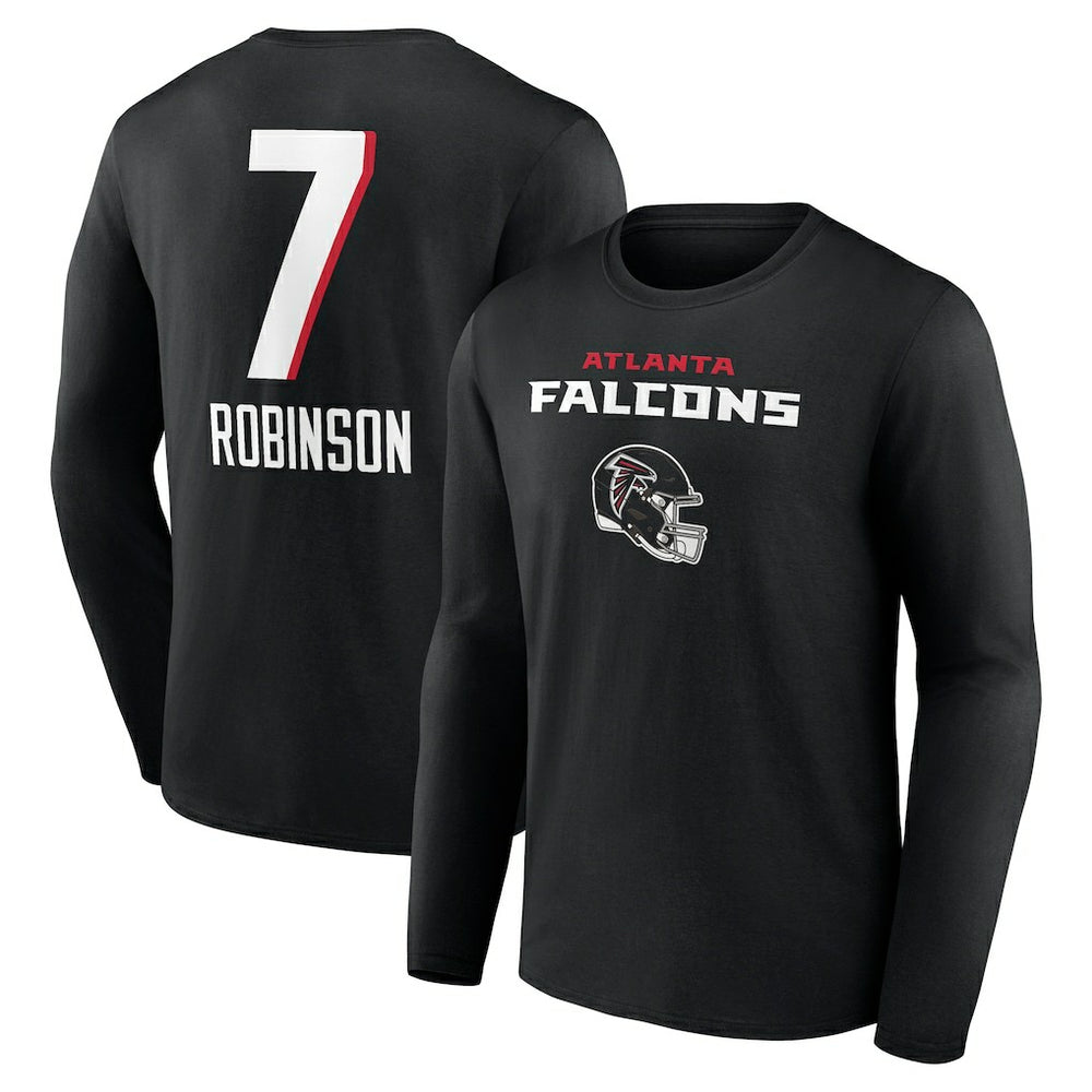 Bijan Robinson Atlanta Falcons Team Wordmark Name & Number Long Sleeve T-Shirt Black - NFL