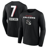 Bijan Robinson Atlanta Falcons Team Wordmark Name & Number Long Sleeve T-Shirt Black - NFL