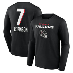 Bijan Robinson Atlanta Falcons Team Wordmark Name & Number Long Sleeve T-Shirt Black - NFL