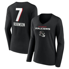 Bijan Robinson Atlanta Falcons Women's Team Wordmark Name & Number Long Sleeve V-Neck T-Shirt Black - NFL