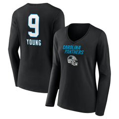 Bryce Young Carolina Panthers Women's Team Wordmark Name & Number Long Sleeve V-Neck T-Shirt Black - NFL