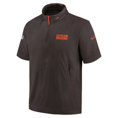 Cleveland Browns 2024 Sideline Coach Short Sleeve Half-Zip Hoodie Jacket Brown - Nike