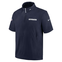 Dallas Cowboys 2024 Sideline Coach Short Sleeve Half-Zip Hoodie Jacket Navy - Nike