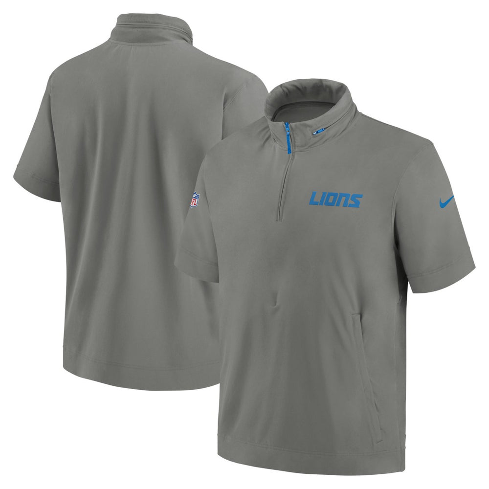 Detroit Lions 2024 Sideline Coach Short Sleeve Half-Zip Hoodie Jacket Gray - Nike