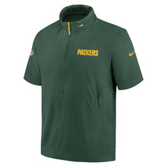 Green Bay Packers 2024 Sideline Coach Short Sleeve Half-Zip Hoodie Jacket Green - Nike