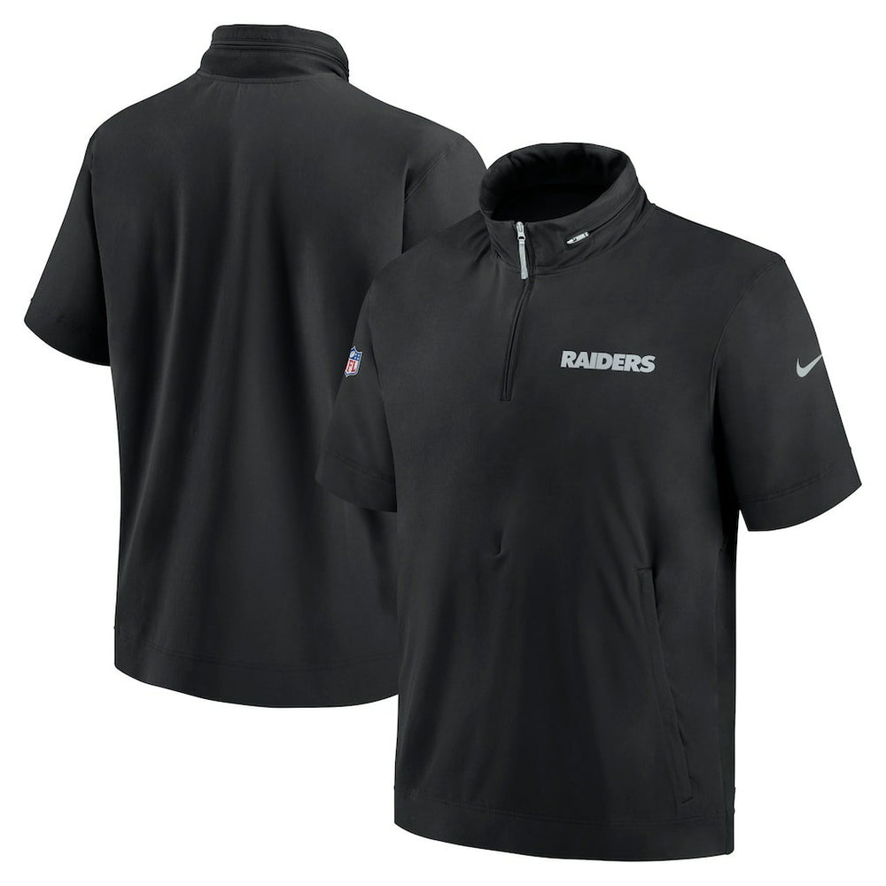 Las Vegas Raiders 2024 Sideline Coach Short Sleeve Half-Zip Hoodie Jacket Black - Nike