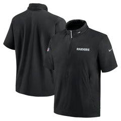 Las Vegas Raiders 2024 Sideline Coach Short Sleeve Half-Zip Hoodie Jacket Black - Nike