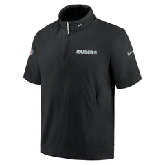 Las Vegas Raiders 2024 Sideline Coach Short Sleeve Half-Zip Hoodie Jacket Black - Nike