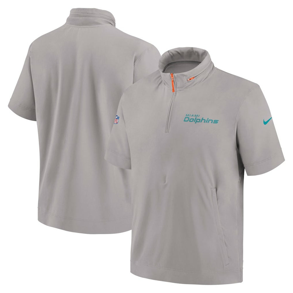 Miami Dolphins 2024 Sideline Coach Short Sleeve Half-Zip Hoodie Jacket Gray - Nike