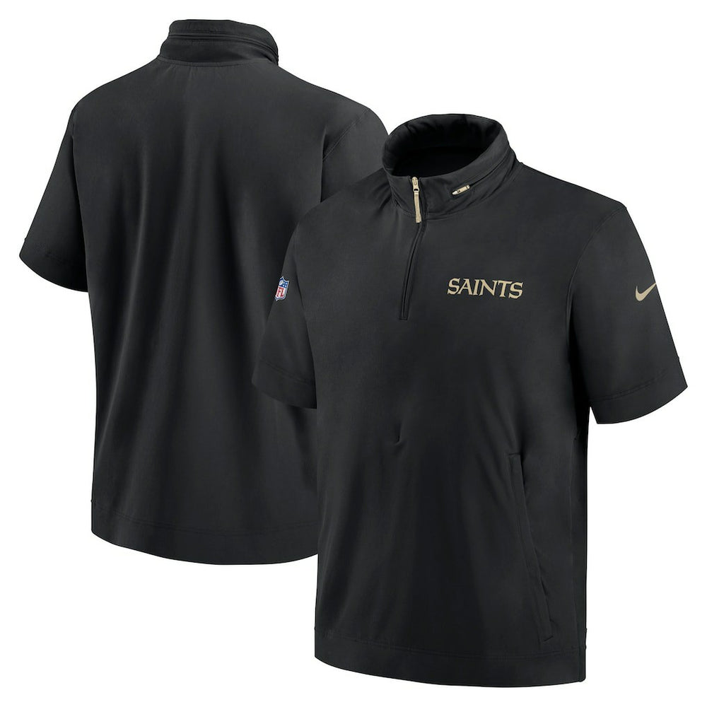 New Orleans Saints 2024 Sideline Coach Short Sleeve Half-Zip Hoodie Jacket Black - Nike