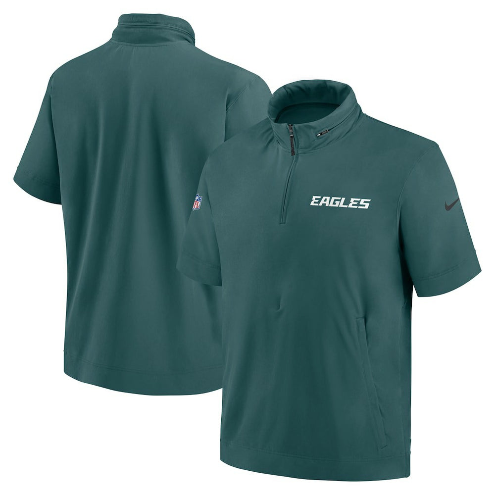 Philadelphia Eagles 2024 Sideline Coach Short Sleeve Half-Zip Hoodie Jacket Midnight Green - Nike