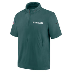 Philadelphia Eagles 2024 Sideline Coach Short Sleeve Half-Zip Hoodie Jacket Midnight Green - Nike