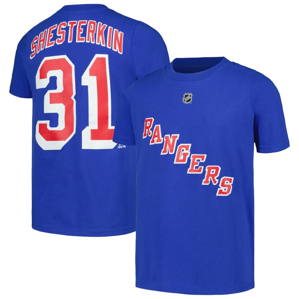 Igor Shesterkin New York Rangers Youth Player Name & Number T-Shirt Blue