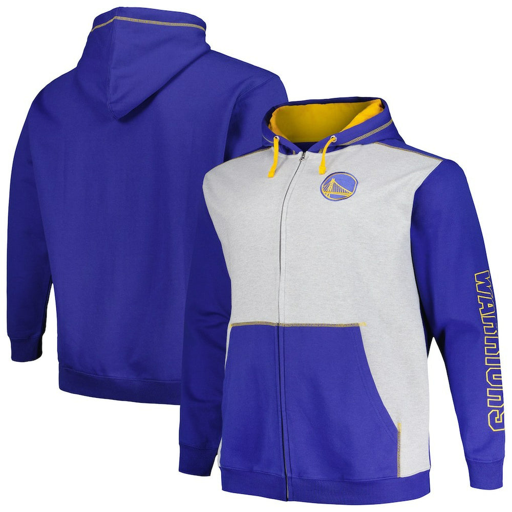 Fanatics - Golden State Warriors Big & Tall Contrast Pieced Stitched Full-Zip Hoodie - Royal/Heather Gray