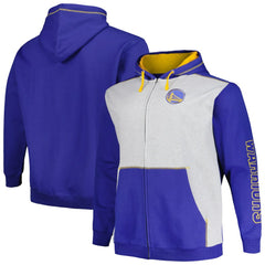 Fanatics - Golden State Warriors Big & Tall Contrast Pieced Stitched Full-Zip Hoodie - Royal/Heather Gray