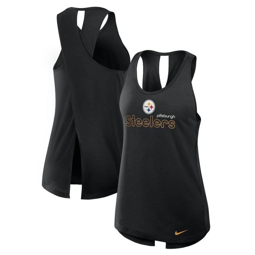 Pittsburgh Steelers Women's Open-Back Crisscross Dri-FIT Tank Top Black - Nike