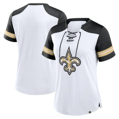 New Orleans Saints Women's Foiled Primary Lace-Up T-Shirt White/Black - Fanatics