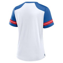 New York Giants Women's Foiled Primary Lace-Up T-Shirt White/Royal - Fanatics