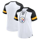 Pittsburgh Steelers Women's Foiled Primary Lace-Up T-Shirt White/Black - Fanatics