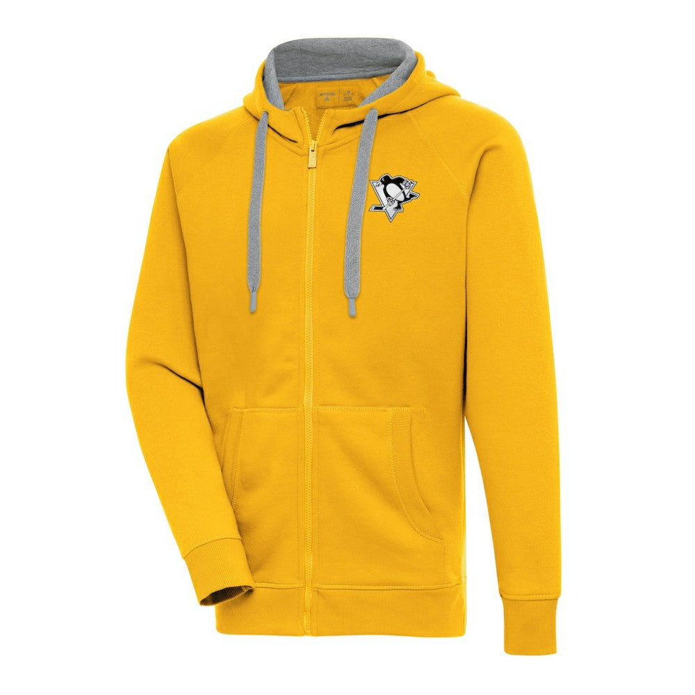 Pittsburgh Penguins Antigua Metallic Logo Victory Full-Zip Hoodie Gold