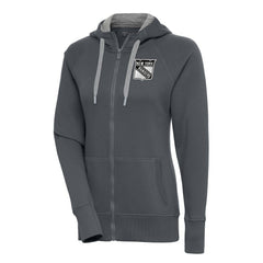 New York Rangers Antigua Women's Metallic Logo Victory Full-Zip Hoodie Charcoal
