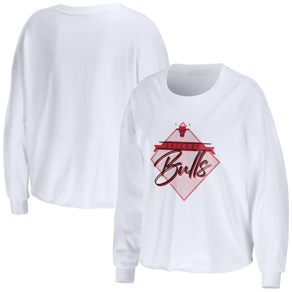 NBA - Chicago Bulls WEAR by Erin Andrews Women's Cropped Long Sleeve T-Shirt - White