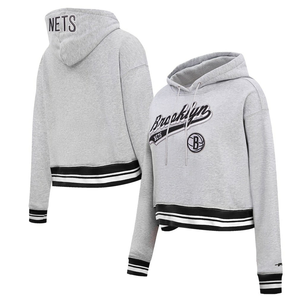 NBA - Brooklyn Nets Pro Standard Women's Script Tail Cropped Pullover Hoodie - Heather Gray