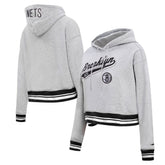 NBA - Brooklyn Nets Pro Standard Women's Script Tail Cropped Pullover Hoodie - Heather Gray