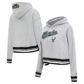 NBA - Milwaukee Bucks Pro Standard Women's Script Tail Cropped Pullover Hoodie - Heather Gray