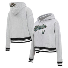 NBA - Milwaukee Bucks Pro Standard Women's Script Tail Cropped Pullover Hoodie - Heather Gray