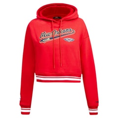 NBA - New Orleans Pelicans Pro Standard Women's Script Tail Cropped Pullover Hoodie - Red