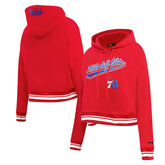 NBA - Philadelphia 76ers Pro Standard Women's Script Tail Cropped Pullover Hoodie - Red