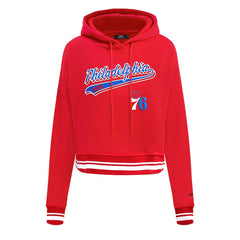 NBA - Philadelphia 76ers Pro Standard Women's Script Tail Cropped Pullover Hoodie - Red
