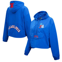 NBA - Philadelphia 76ers Pro Standard Classic Wind Woven Cropped Half-Zip Jacket - Royal