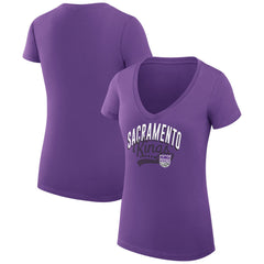 NBA - Sacramento Kings G-III 4Her by Carl Banks Women's Super-Slim Fit Lightweight Filigree Logo V-Neck T-Shirt - Purple