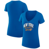 NBA - New York Knicks G-III 4Her by Carl Banks Women's Super-Slim Fit Lightweight Filigree Logo V-Neck T-Shirt - Blue